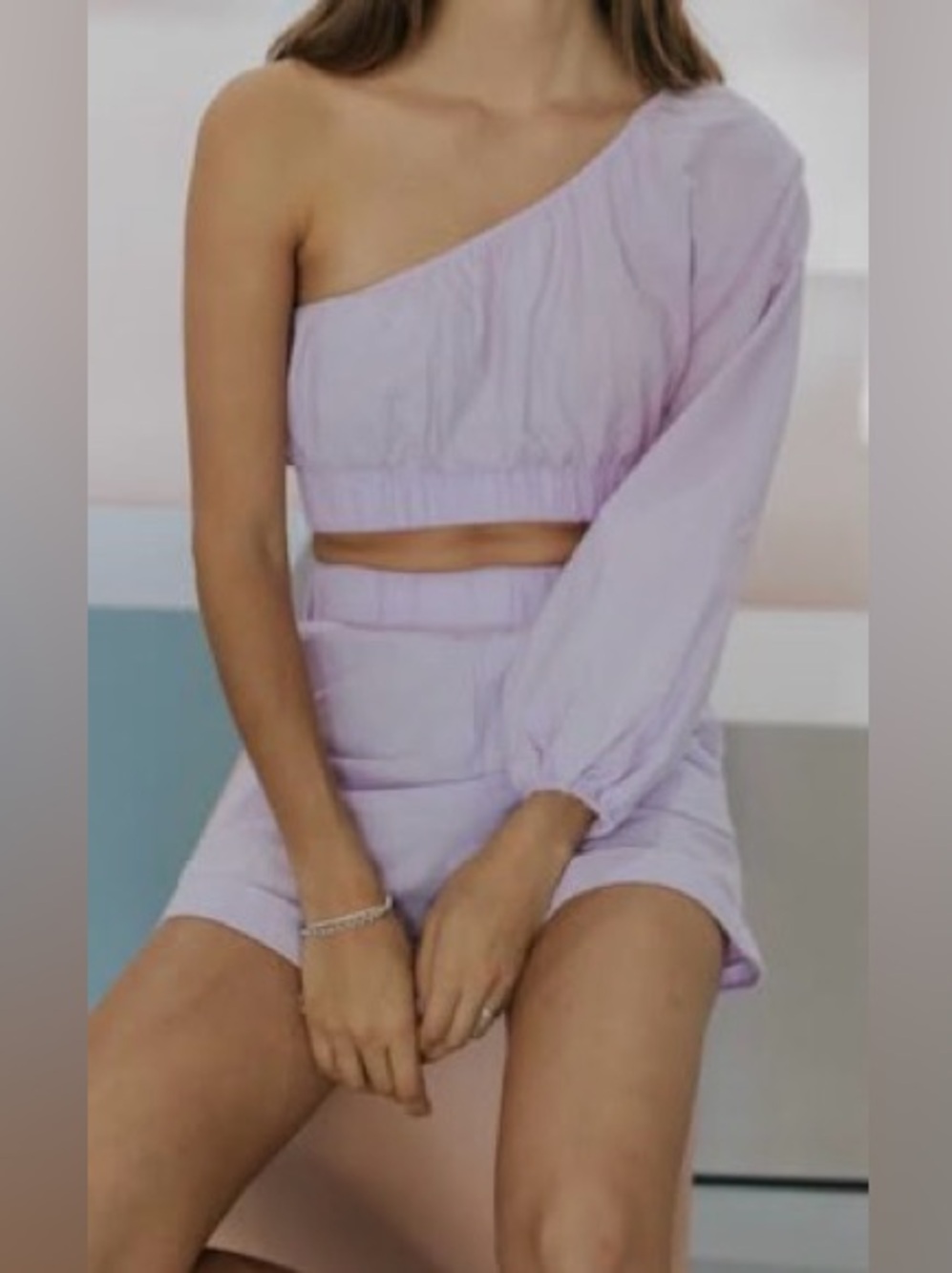 Lilac One-Shoulder Crop Top & Short Set